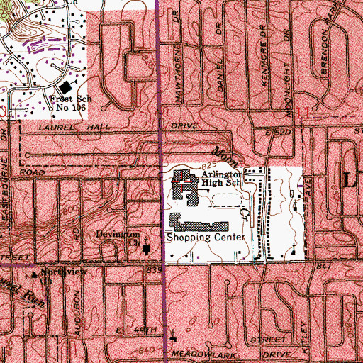 Topographic Map of Arlington High School, IN