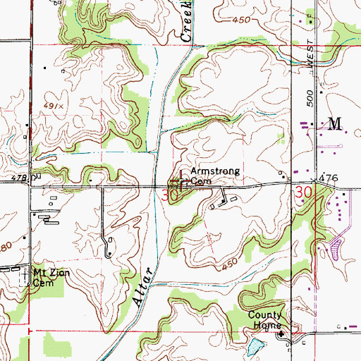 Topographic Map of Armstrong Cemetery, IN