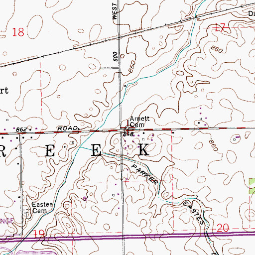Topographic Map of Arnett Cemetery, IN