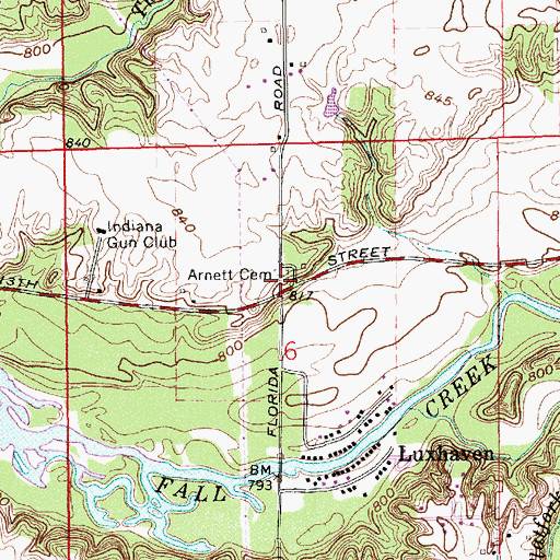 Topographic Map of Arnett Cemetery, IN