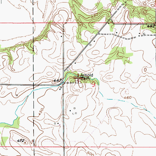 Topographic Map of Arnold Cemetery, IN