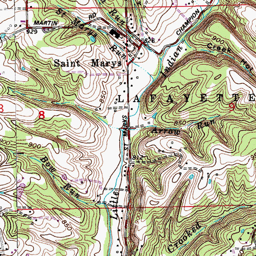 Topographic Map of Arrow Run, IN