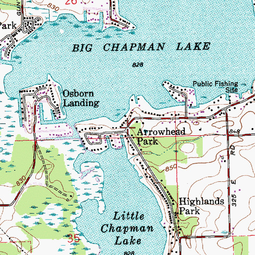 Topographic Map of Arrowhead Park, IN