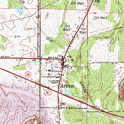 Topographic Map of Arthur, IN