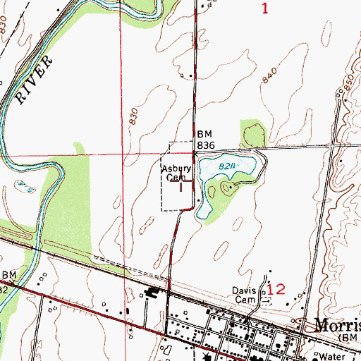 Topographic Map of Asbury Cemetery, IN