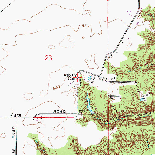 Topographic Map of Asbury Cemetery, IN