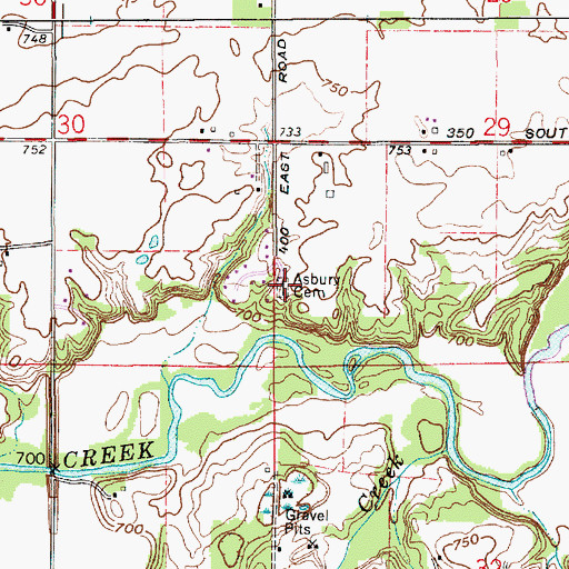 Topographic Map of Asbury Cemetery, IN