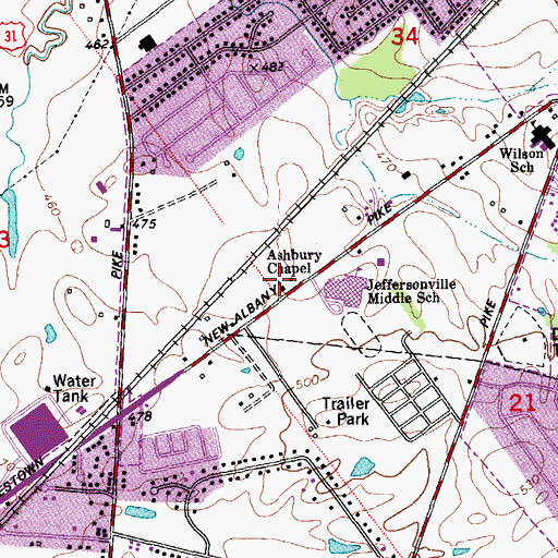Topographic Map of Asbury Chapel, IN