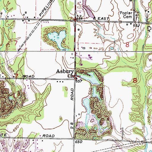 Topographic Map of Asbury Church, IN