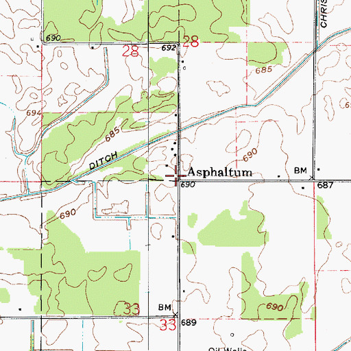 Topographic Map of Asphaltum, IN