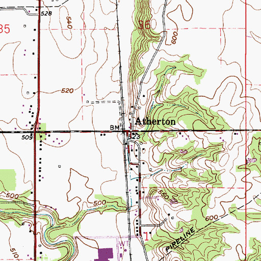 Topographic Map of Atherton, IN