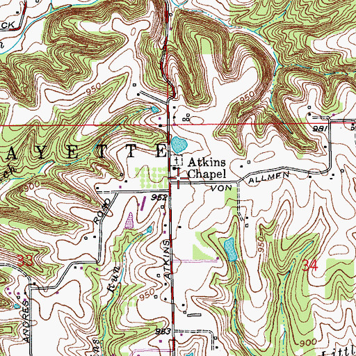 Topographic Map of Atkins Chapel, IN