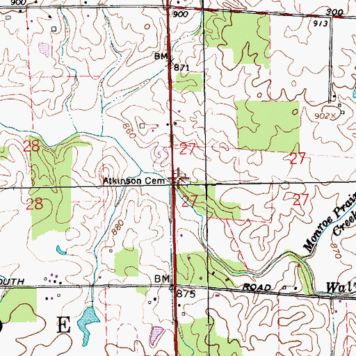 Topographic Map of Atkinson Cemetery, IN