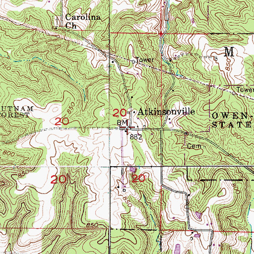Topographic Map of Atkinsonville, IN
