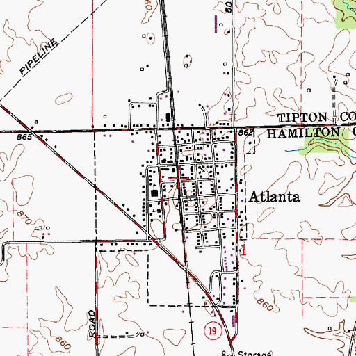 Topographic Map of Atlanta, IN