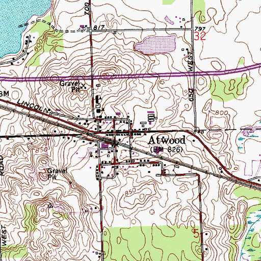 Topographic Map of Atwood, IN