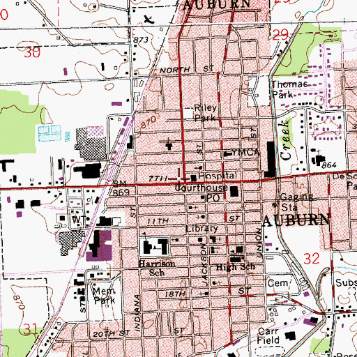 Topographic Map of Auburn, IN