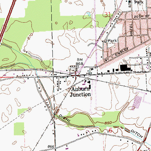 Topographic Map of Auburn Junction, IN