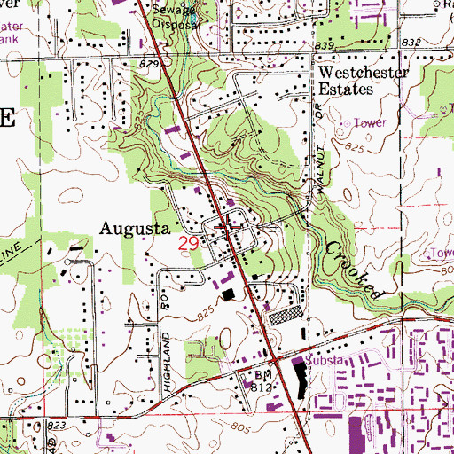 Topographic Map of Augusta, IN