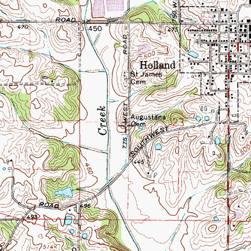 Topographic Map of Augustana Cemetery, IN