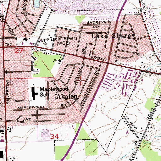Topographic Map of Avalon, IN