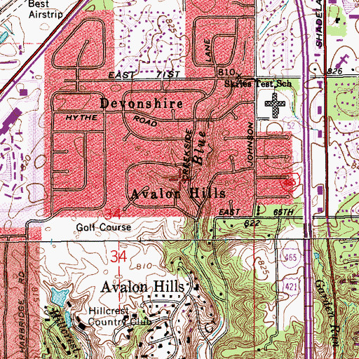 Topographic Map of Avalon Hills, IN