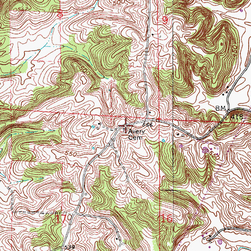 Topographic Map of Avery Cemetery, IN