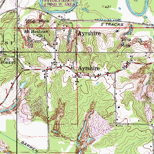 Topographic Map of Ayrshire, IN