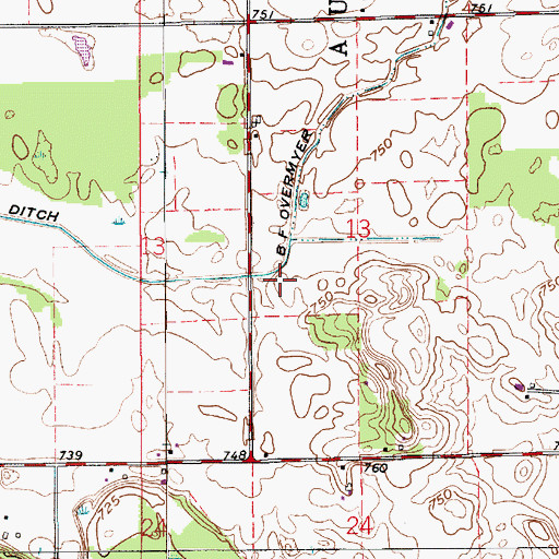 Topographic Map of B F Overmyer Ditch, IN