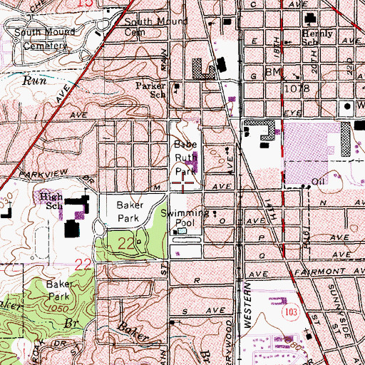 Topographic Map of Babe Ruth Park, IN