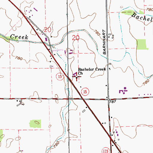 Topographic Map of Bachelor Creek Church, IN