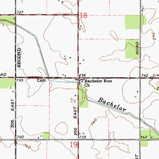 Topographic Map of Bachelor Run Church, IN
