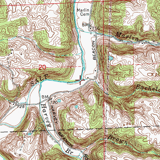 Topographic Map of Bachelors Run, IN