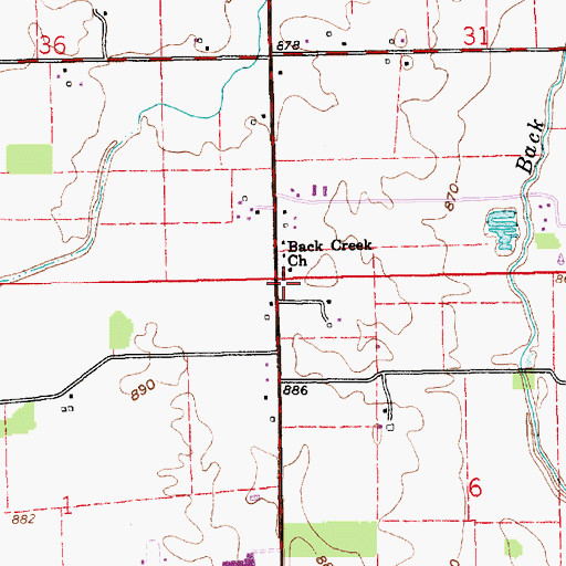 Topographic Map of Back Creek Church, IN