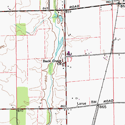 Topographic Map of Back Creek Church, IN