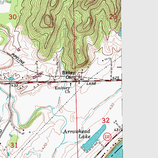Topographic Map of Bailey Cemetery, IN