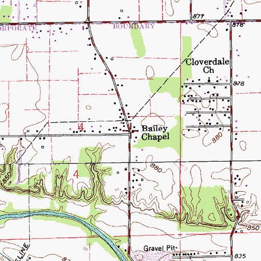 Topographic Map of Bailey Chapel, IN