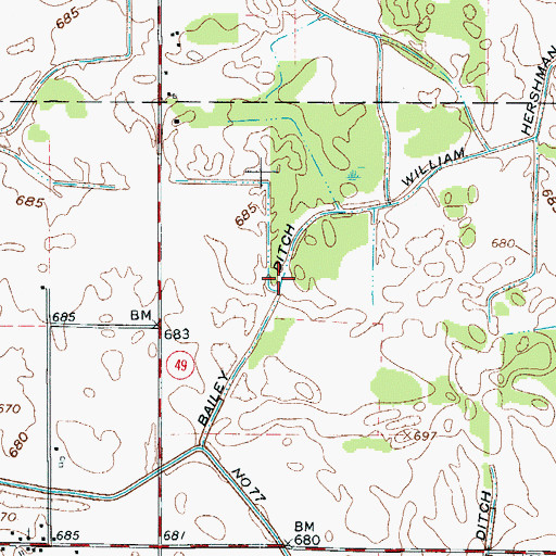 Topographic Map of Bailey Ditch, IN