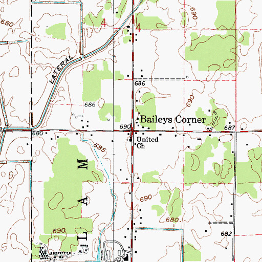 Topographic Map of Baileys Corner, IN