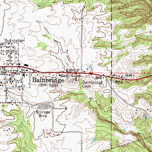 Topographic Map of Bainbridge Cemetery, IN