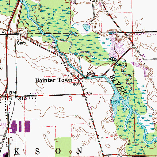 Topographic Map of Bainter Town, IN