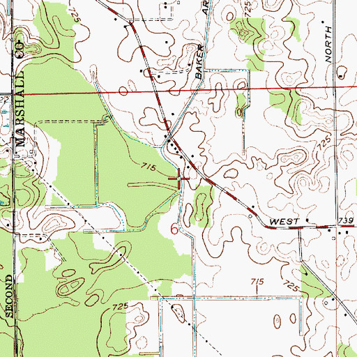 Topographic Map of Baker Arm, IN