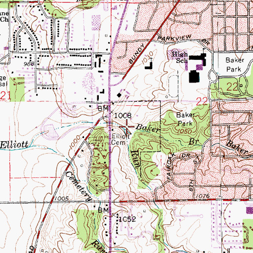Topographic Map of Baker Branch, IN
