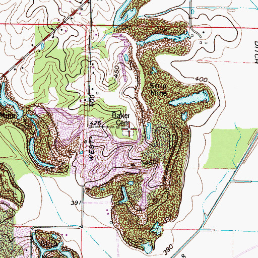 Topographic Map of Baker Cemetery, IN