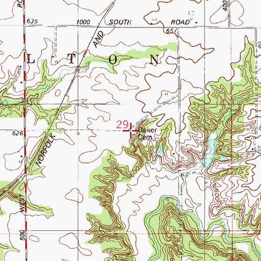 Topographic Map of Baker Cemetery, IN