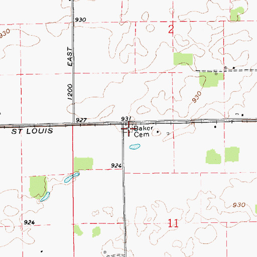 Topographic Map of Baker Cemetery, IN