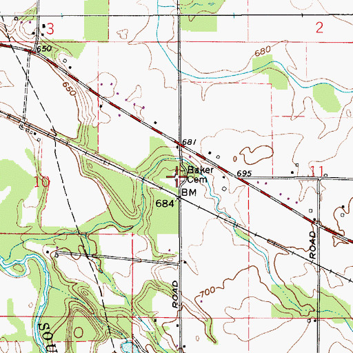 Topographic Map of Baker Cemetery, IN