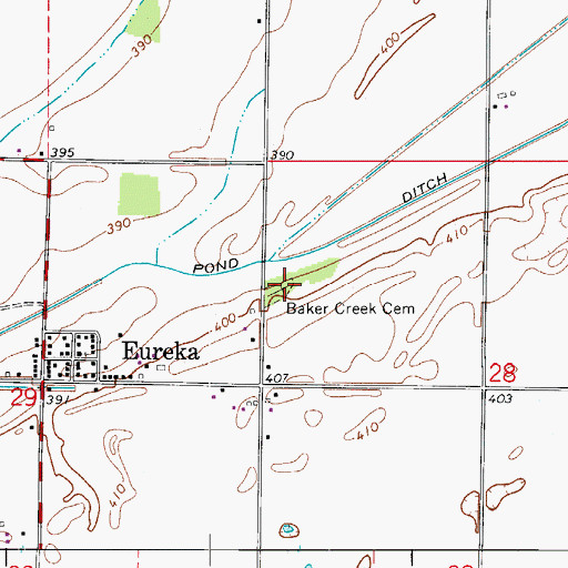 Topographic Map of Baker Creek Cemetery, IN