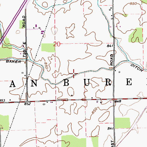 Topographic Map of Baker Ditch, IN