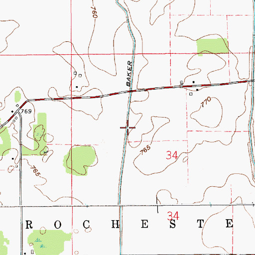Topographic Map of Baker Ditch, IN